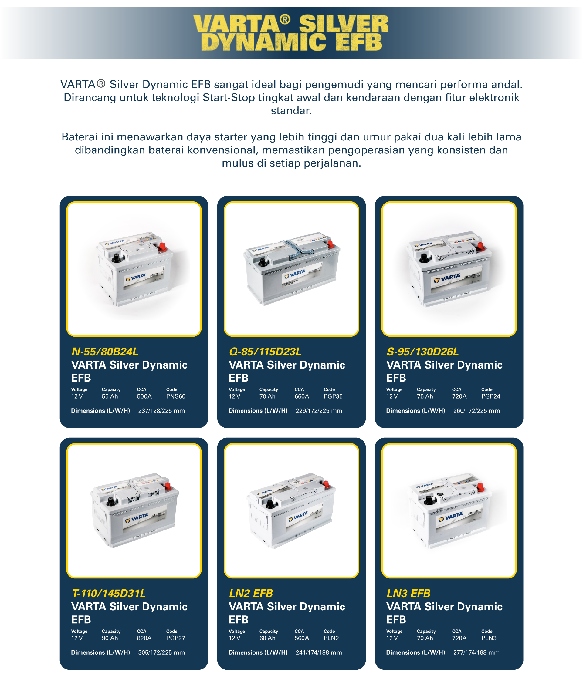 List of Silver Dynamic EFB series products